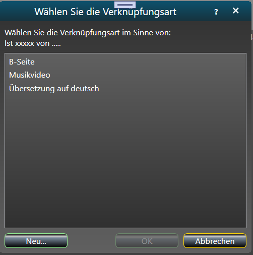 Dialog zum wählen der Verknüpfungsart
