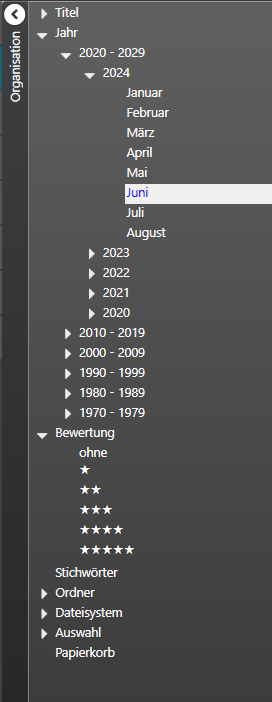 Baumansicht zum organisiseren der Daten